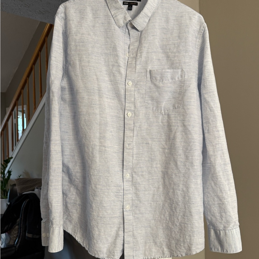 Marc Anthony Luxury Slim Fit Light Blue Linen Casual Button Down Shirt